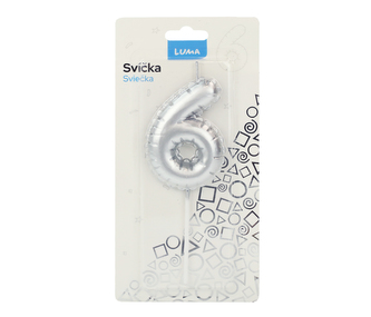 Svíčka č. 6 balónek STŘÍBRNÝ LUMA