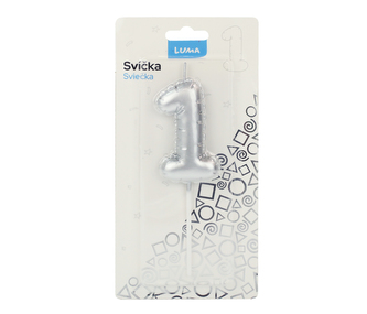 Svíčka č. 1 balónek STŘÍBRNÝ LUMA