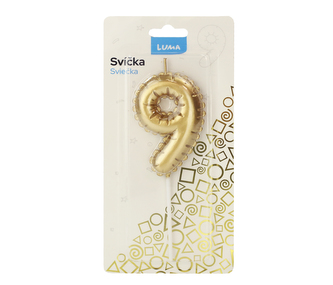 Svíčka č. 9 balónek ZLATÝ LUMA