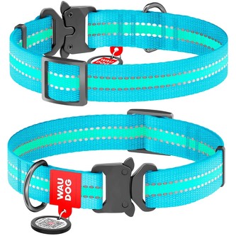 WAUDOG obojek nylonový Glow modrý Fastex QR (37-58cm/2,5cm)