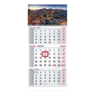 Kalendár nástenný Trojmesačný/1-špirála 2024 - Hory