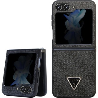 Guess 4G PU Leather Triangle kryt Samsung Galaxy Z Flip5 černý