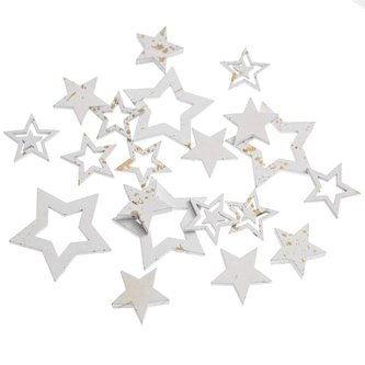 Drewniane gwiazdki białe złocone 20szt