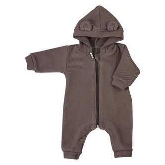 Kojenecký overal s kapucí a oušky Koala Pure brown - velikost 62 (3-6m)