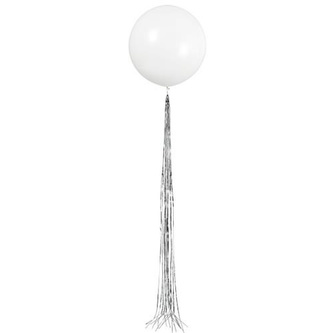 Latexový balonek bílý se stříbrnými třásněmi 61 cm