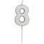 Dortová svíčka malá 8 - stříbrná, 5 cm