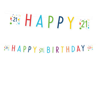 Party nápis Rainbow Confetti - Happy Birthday 21 - 180 x 14 cm
