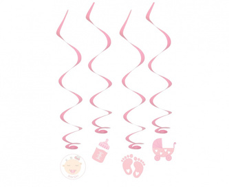 Závěsné spirály papír-folie Baby girl 60 cm - 4 ks