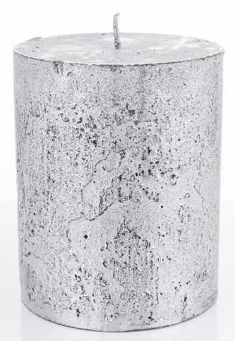Svíčka Rustikální stříbrná metalická - 10 x 7 cm