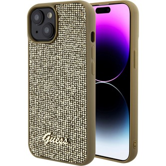 Guess PU Square Mirror Script Logo kryt iPhone 15 zlatý