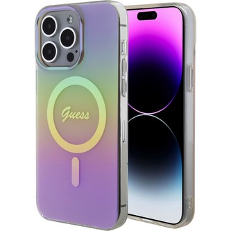 Guess IML Iridescent Script MagSafe kryt iPhone 15 Pro růžový