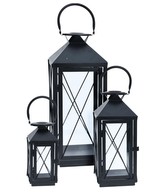 Lucerna kovová na svíčku černá sad 3 ks