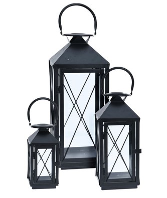 Lucerna kovová na svíčku černá sad 3 ks