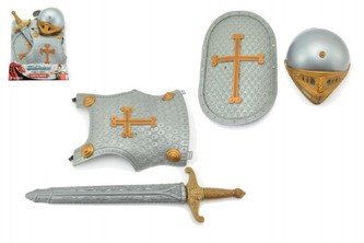 Rytířská sada meč štíty přilba plast 40x53cm na kartě