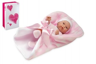 Panenka/miminko Pillines 26cm růžové tvrdé tělo v zavinovačce v krabici