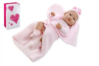 Panenka/miminko 42cm růžové tvrdé tělo v krabici
