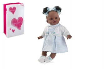 Panenka/miminko Saira 42cm modré měkké tělo se zvukem na baterie v krabici