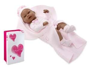 Panenka/miminko 42cm černoška tvrdé tělo v krabici