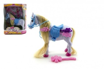 Kůň s hřívou česací a doplňky  plast 15 cm v krabičce