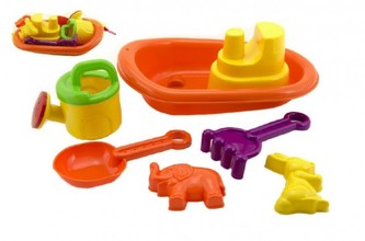 Sada na písek loďka s doplňky plast 30cm v síťce