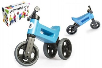 Odrážadlo modré FUNNY WHEELS 2v1 výška sedadla nastaviteľná 28/31cm nosnosť 50kg 18m+ v krabici