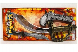 Sada pirátská meč + nůž + pistole 3ks plast na kartě 43x19cm
