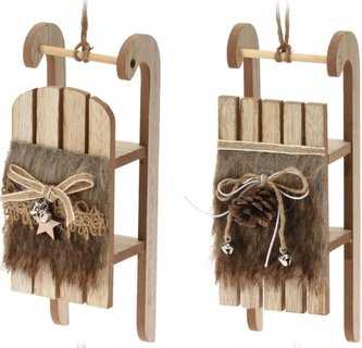 Sáňky na zavěšení hnědé, 14x6x5 cm