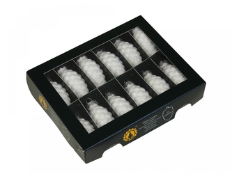 Skleněné baňky - šišky 6 cm, bílý opál, sada 12 ks