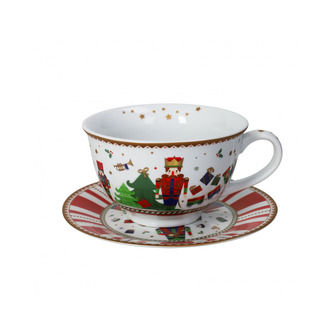 Velký vánoční porcelánový hrnek s podšálkem Lo Schiaccianoci 500ml BRANDANI