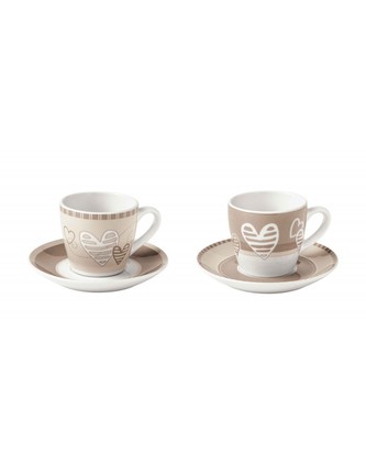 Sada 2 porcelánových šálků s podšálkami na kávu 100 ml BATTIBATTICUORE II. BRANDANI