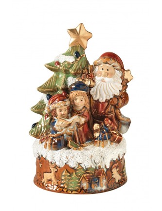 Vánoční porcelánové sošky Santa Claus s dětma 19,5 cm hrací skříňka BRANDANI