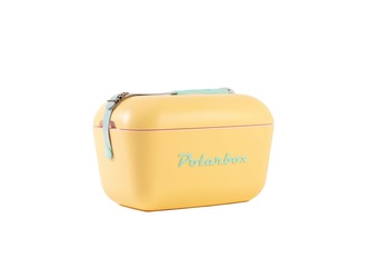Chladicí box Polarbox POP 12 l, žlutý, tyrkysový nápis a popruh PolarBox