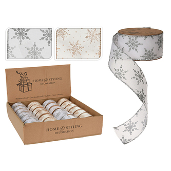 Stuha dekorační - stříbrno zlatá, vánoční motiv / 1ks