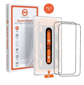 Mobile Origin Orange Screen Guard iPhone 15 with easy applicator, 2 pack