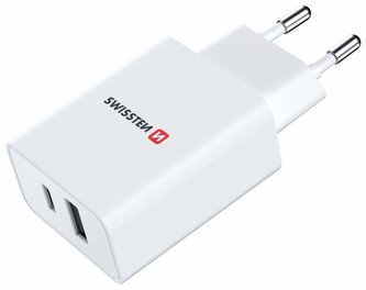 Swissten Síťový Adaptér GaN 1x USB-C + 1x USB 30W PD Bilý Swissten Síťový Adaptér GaN 1x USB-C + 1x USB 30W PD Bilý
