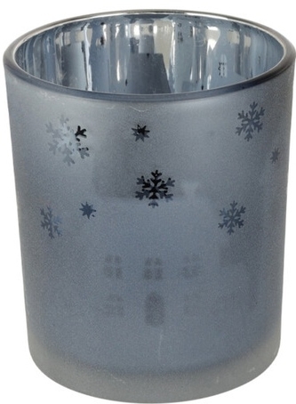 Skleněný svícen domeček 10x9 cm modrý