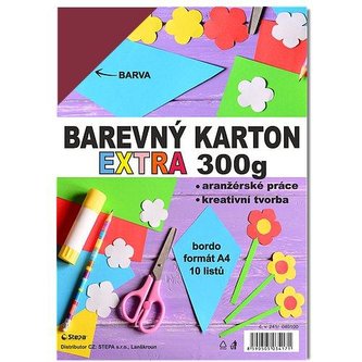 Barevný karton EXTRA 300g A4/10listů - bordo