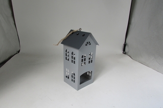 Kovový svícen domek šedý 16,5x8x7,5 cm