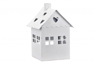 Kovový svícen domek bílý 15x10,5x10 cm