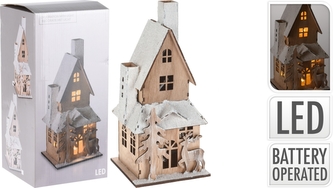 Dřevěný LED domeček přírodní 29x13x13 cm