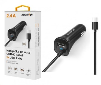 Aligator nabíječka do auta Turbo charge, 12/24 V, 2,4 A, USB-C, 1x USB výstup, černá