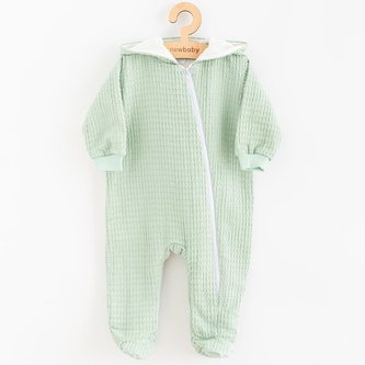 Kojenecký mušelínový overal s kapucí New Baby Comfort clothes šalvějová - velikost 80 (9-12m)
