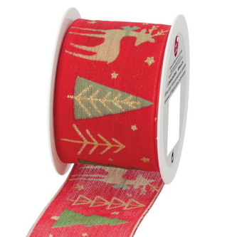 Stuha textilní, červená se sobem