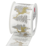 Stuha textilní, bílá se stromky