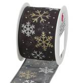 Stuha textilní, černá s vločkami