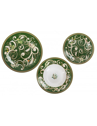 Jídelní 18-ti dílná sada talířů Filo D´Oro zelená BRANDANI