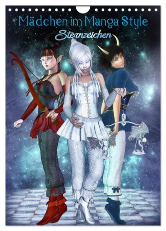 Mädchen im Manga Style (Sternzeichen) (Wandkalender 2024 DIN A4 hoch), CALVENDO Monatskalender