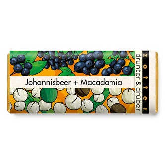 Zotter Bio čokoláda z makadamových ořechů a černého rybízu, 70 g