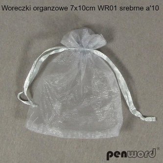 Woreczki organzowe srebrne 7x10cm 10szt