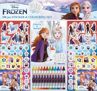 Samolepkový set s omalovánkami a voskovkami 500ks Ledové království
